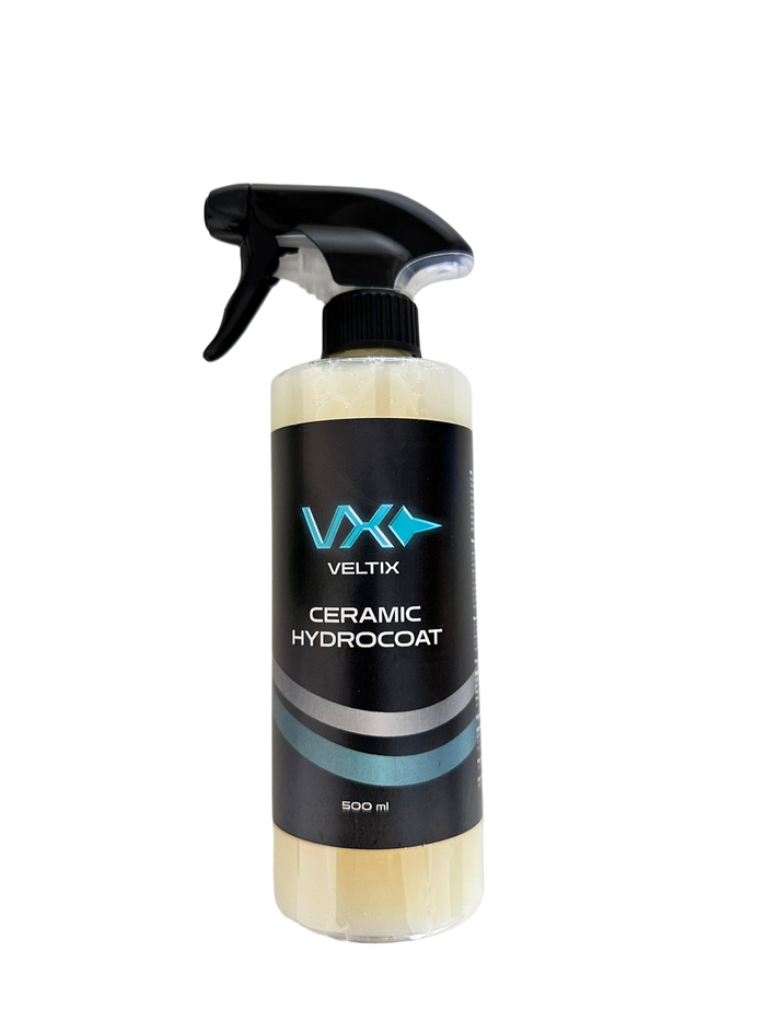 Sticlă Veltix Ceramic Hydrocoat 500ml, protecție ceramică hidrofobă cu luciu de showroom pentru caroserie
