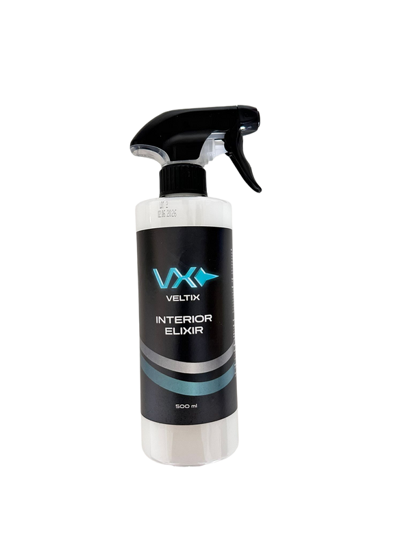 Sticlă Veltix Interior Elixir 500ml, soluție de luciu și protecție UV pentru bord, plastic și piele auto